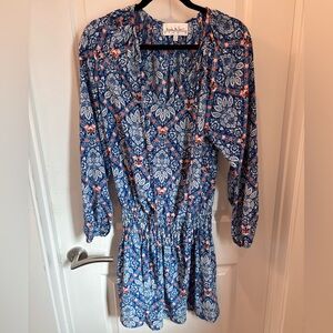 EUC Nicole Miller Blue Floral Long Sleeve mini Dress -2
